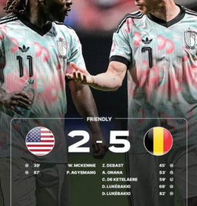 |  比利时5比2逆转美国；英格兰队官方：赖斯、萨卡、马杜埃凯、斯通斯退出集训！